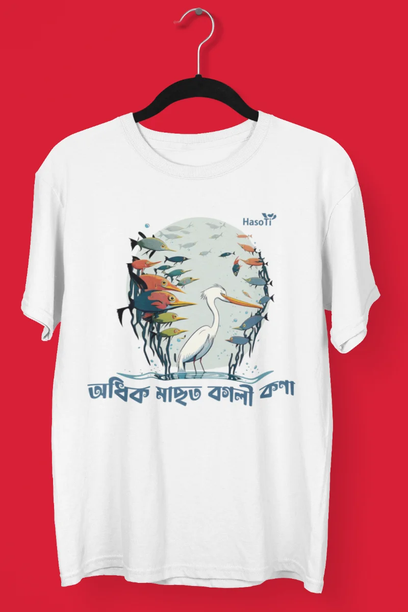 Odhik Masot Bogoli Kona | Assamese Graphic Printed T Shirt | Men | Regular | White